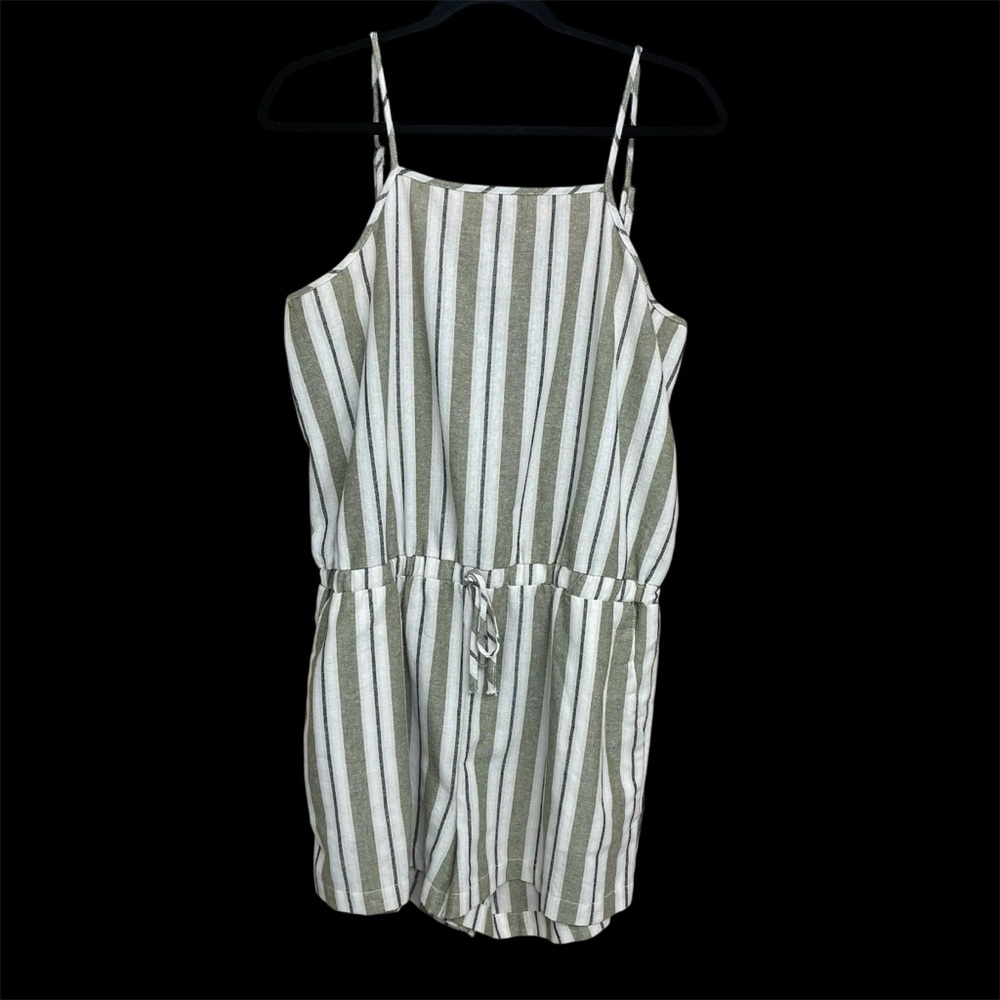 Ci Sono Green and White Striped Jumpsuit with Elasticized Hem
